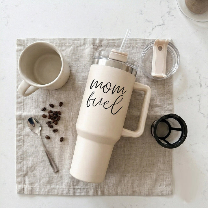 Mom Fuel Insulated Tumbler 40oz Handle Lid Straw Funny Mom Fun Gift for Friends