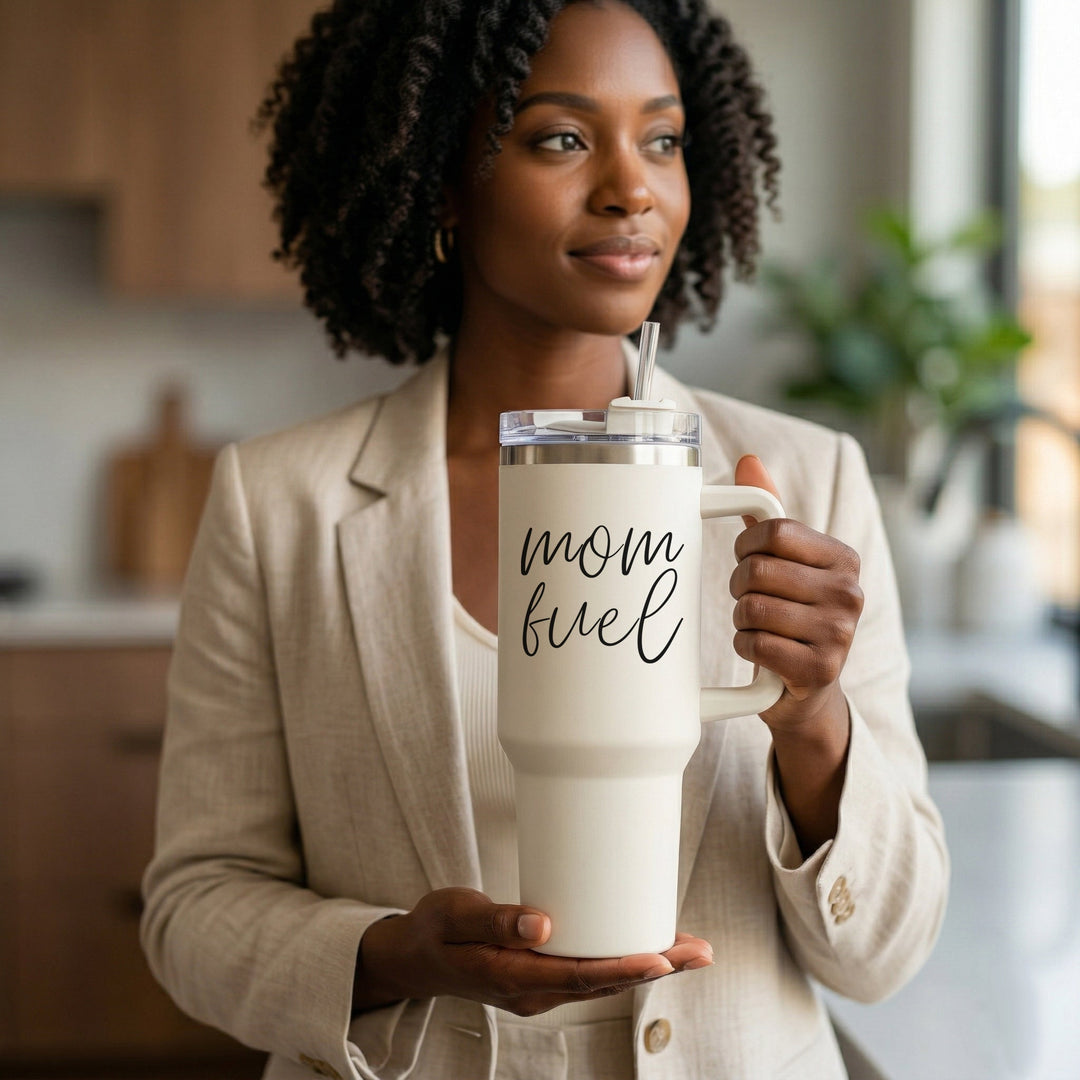 Mom Fuel Insulated Tumbler 40oz Handle Lid Straw Funny Mom Fun Gift for Friends