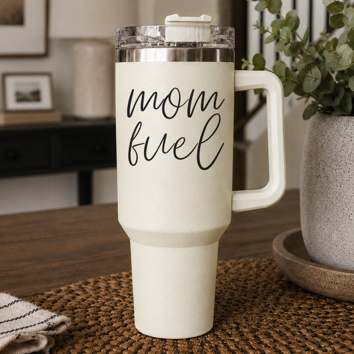 Mom Fuel Insulated Tumbler 40oz Handle Lid Straw Funny Mom Fun Gift for Friends
