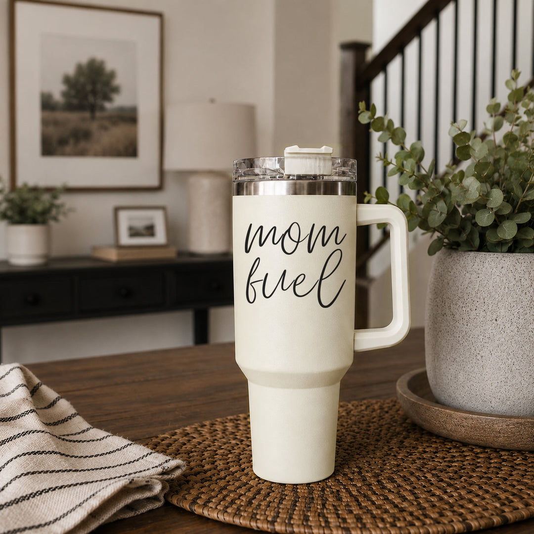 Mom Fuel Insulated Tumbler 40oz Handle Lid Straw Funny Mom Fun Gift for Friends