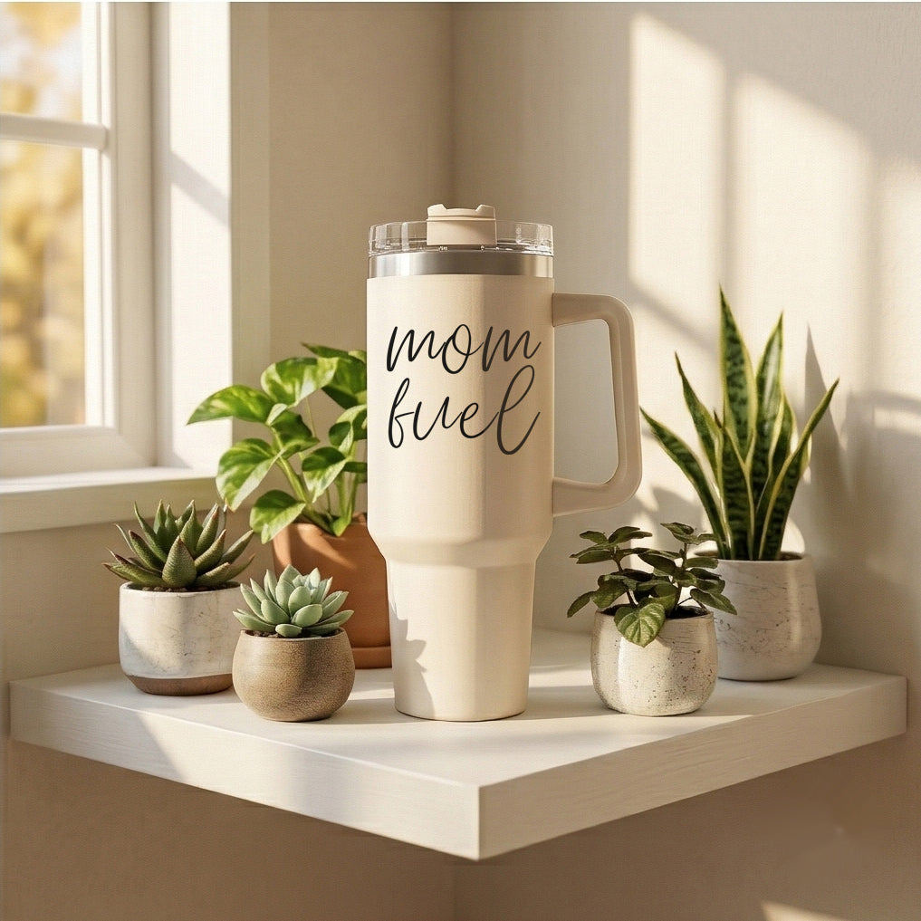 Mom Fuel Insulated Tumbler 40oz Handle Lid Straw Funny Mom Fun Gift for Friends