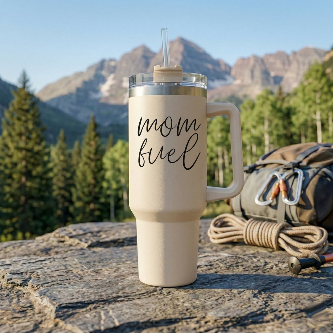 Mom Fuel Insulated Tumbler 40oz Handle Lid Straw Funny Mom Fun Gift for Friends
