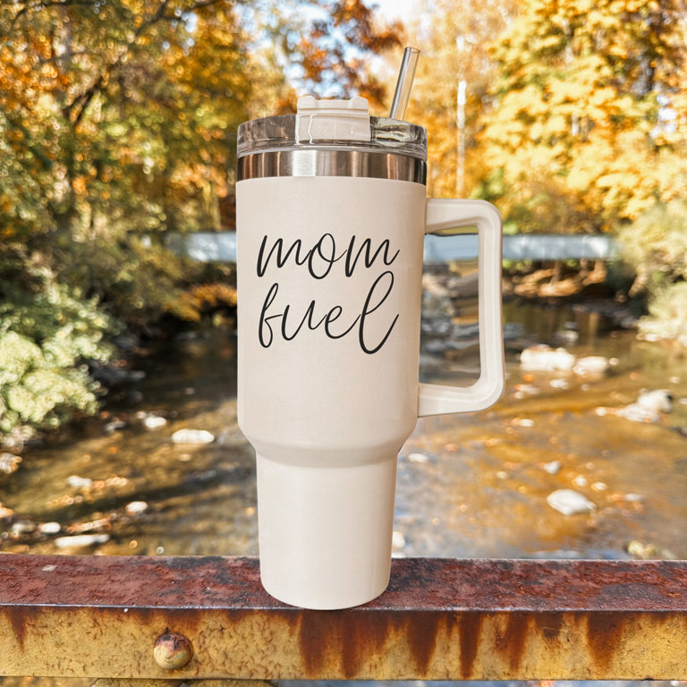 Mom Fuel Insulated Tumbler 40oz Handle Lid Straw Funny Mom Fun Gift for Friends