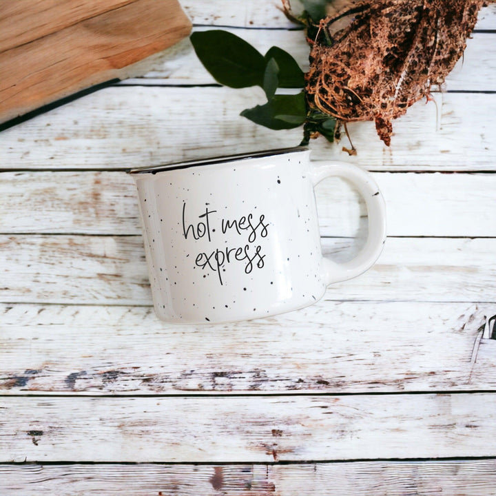 Hot Mess Express Ceramic Coffee Mug 15oz Black Rim Fun Gift for Family &amp; Friends