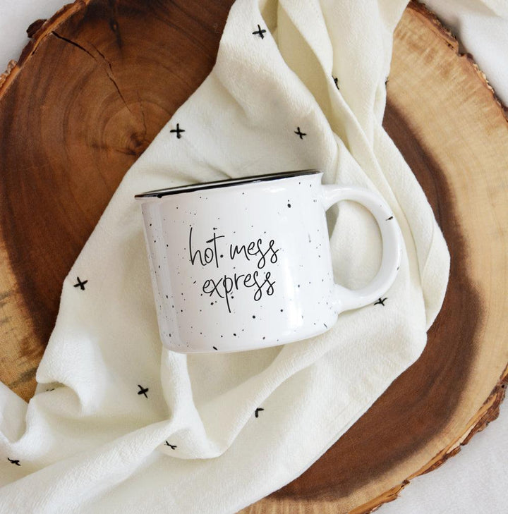Hot Mess Express Ceramic Coffee Mug 15oz Black Rim Fun Gift for Family &amp; Friends