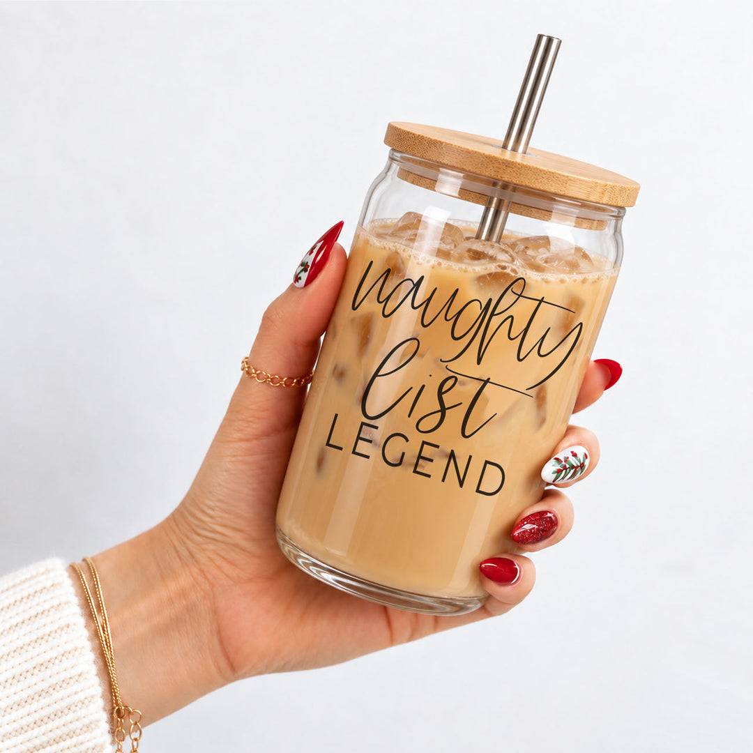 Naughty List Legend Glass Tumbler 17oz Funny Christmas Cheeky Gift for Friends