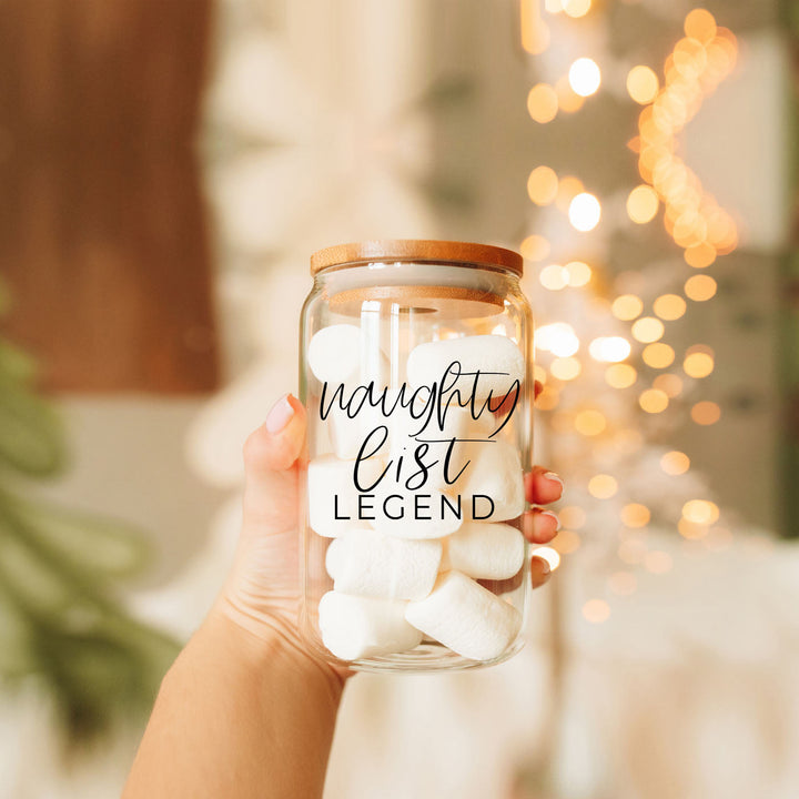 Naughty List Legend Glass Tumbler 17oz Funny Christmas Cheeky Gift for Friends