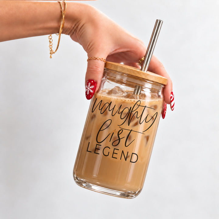 Naughty List Legend Glass Tumbler 17oz Funny Christmas Cheeky Gift for Friends