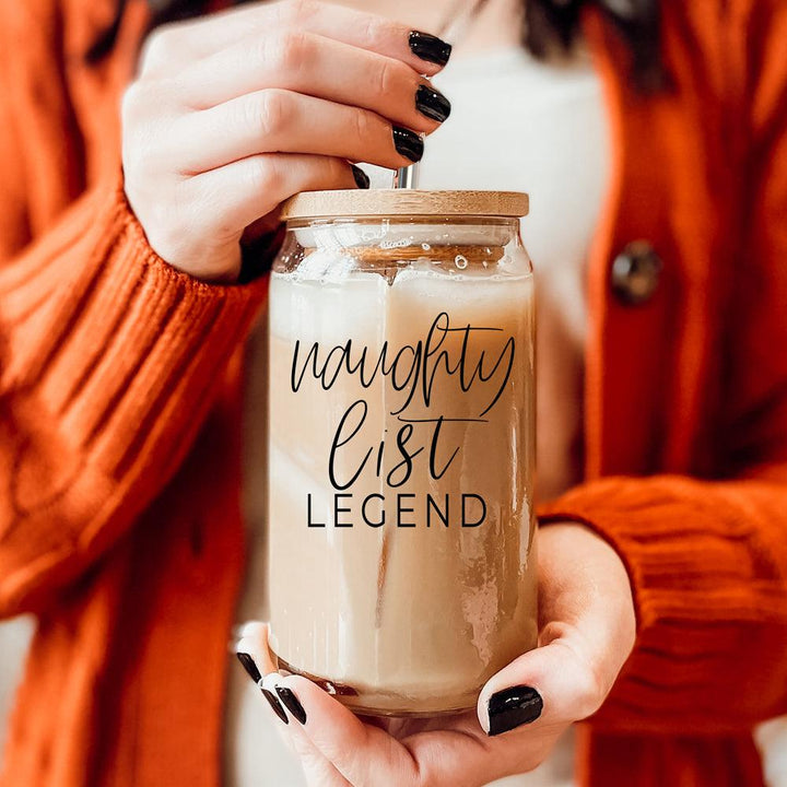 Naughty List Legend Glass Tumbler 17oz Funny Christmas Cheeky Gift for Friends