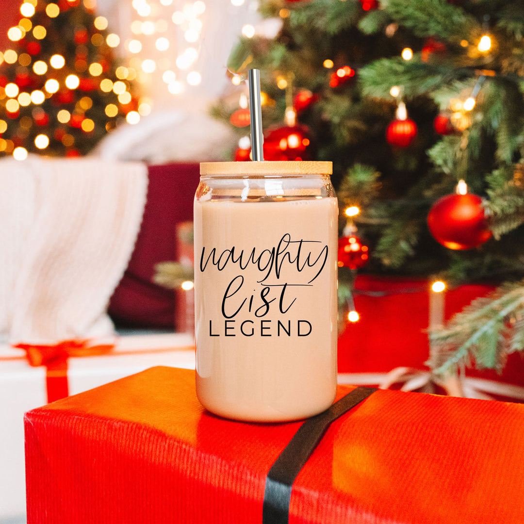 Naughty List Legend Glass Tumbler 17oz Funny Christmas Cheeky Gift for Friends