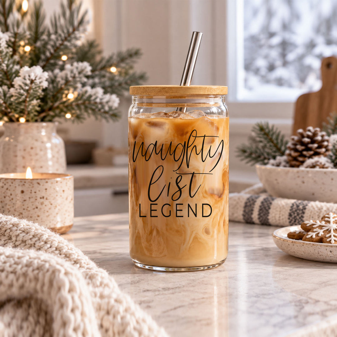 Naughty List Legend Glass Tumbler 17oz Funny Christmas Cheeky Gift for Friends