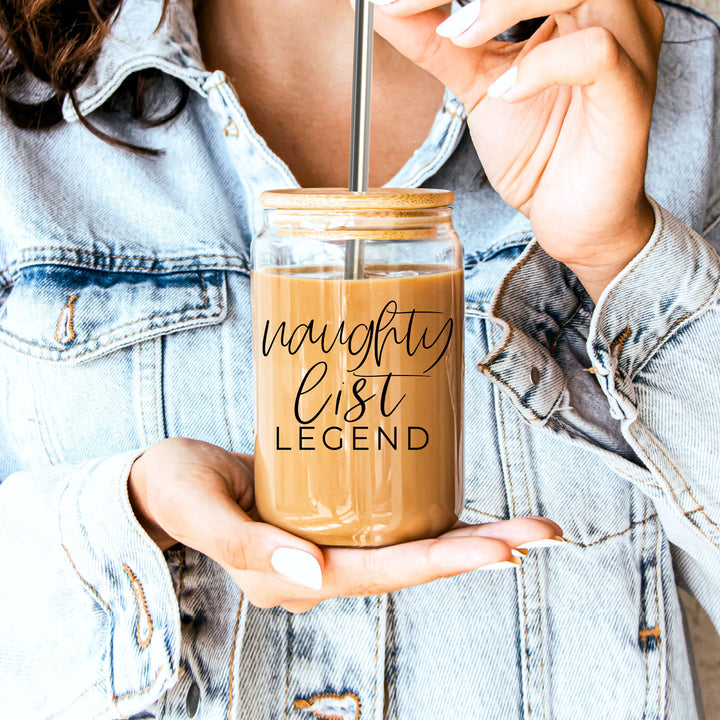 Naughty List Legend Glass Tumbler 17oz Funny Christmas Cheeky Gift for Friends