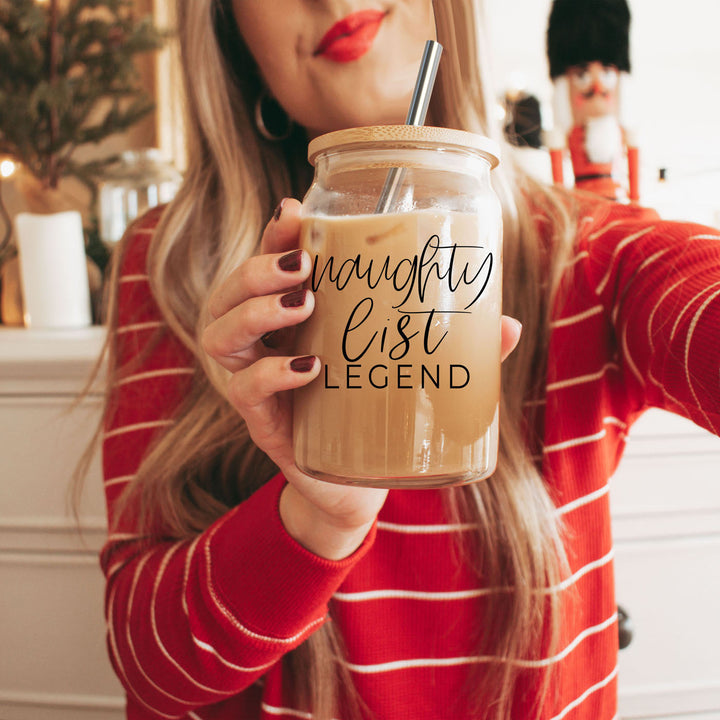 Naughty List Legend Glass Tumbler 17oz Funny Christmas Cheeky Gift for Friends