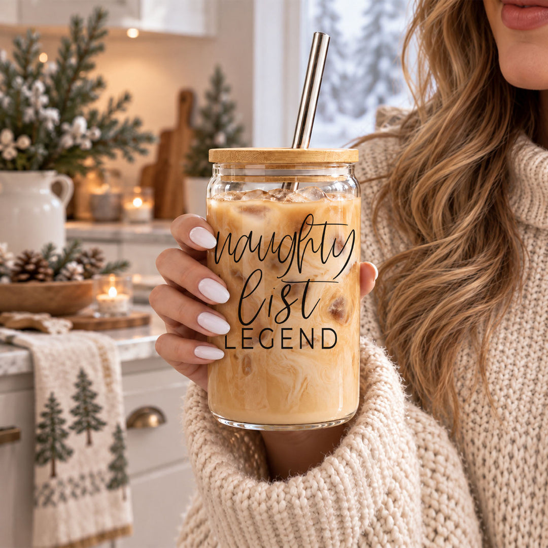 Naughty List Legend Glass Tumbler 17oz Funny Christmas Cheeky Gift for Friends