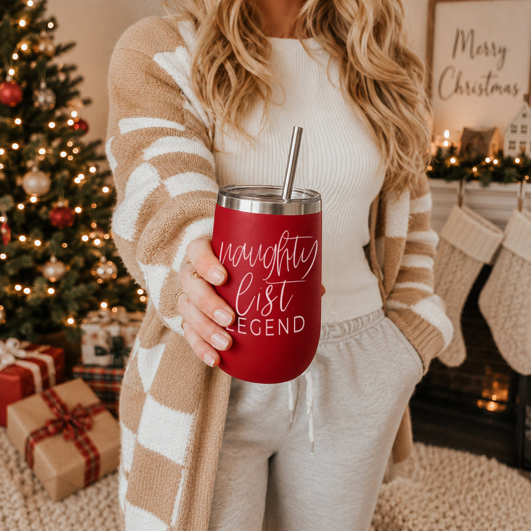 Naughty List Wine Tumbler 17oz Funny Christmas Holiday Cheeky Gift for Friends
