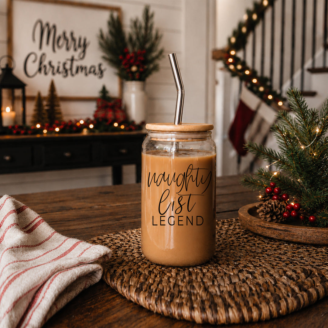 Naughty List Legend Glass Tumbler 17oz Funny Christmas Cheeky Gift for Friends