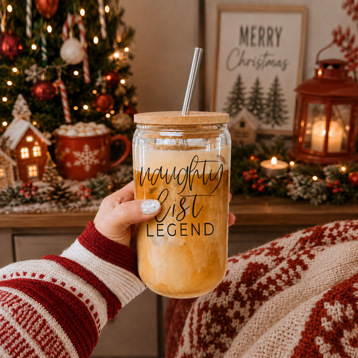 Naughty List Legend Glass Tumbler 17oz Funny Christmas Cheeky Gift for Friends