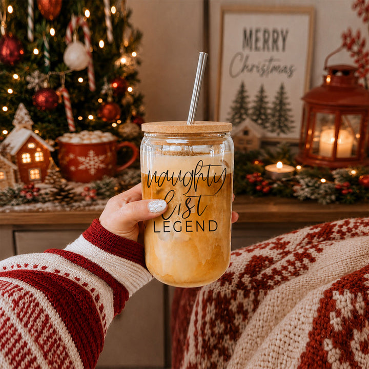 Naughty List Legend Glass Tumbler 17oz Funny Christmas Cheeky Gift for Friends