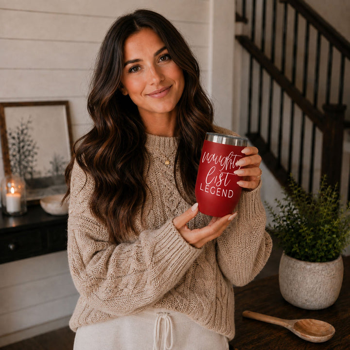 Naughty List Wine Tumbler 17oz Funny Christmas Holiday Cheeky Gift for Friends