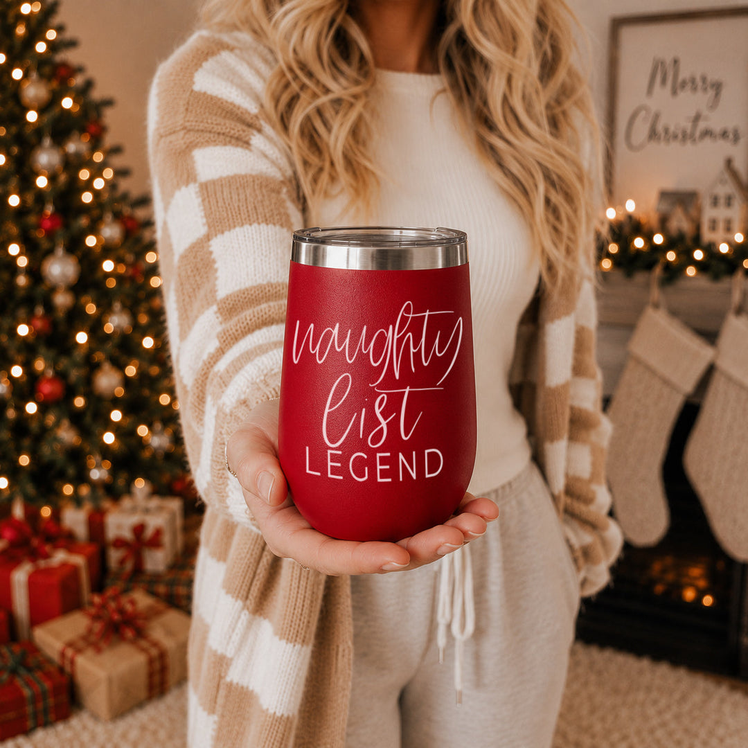 Naughty List Wine Tumbler 17oz Funny Christmas Holiday Cheeky Gift for Friends