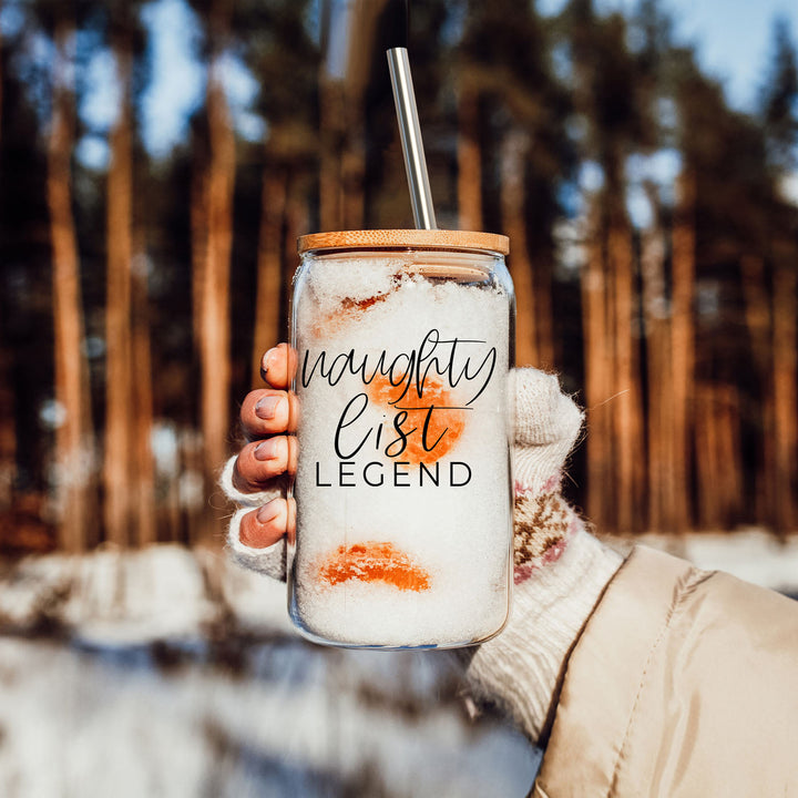 Naughty List Legend Glass Tumbler 17oz Funny Christmas Cheeky Gift for Friends
