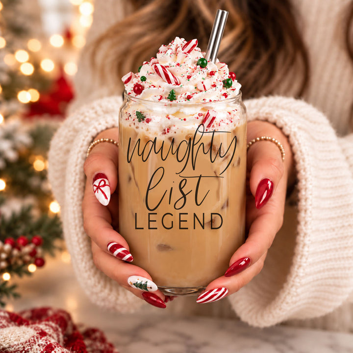 Naughty List Legend Glass Tumbler 17oz Funny Christmas Cheeky Gift for Friends