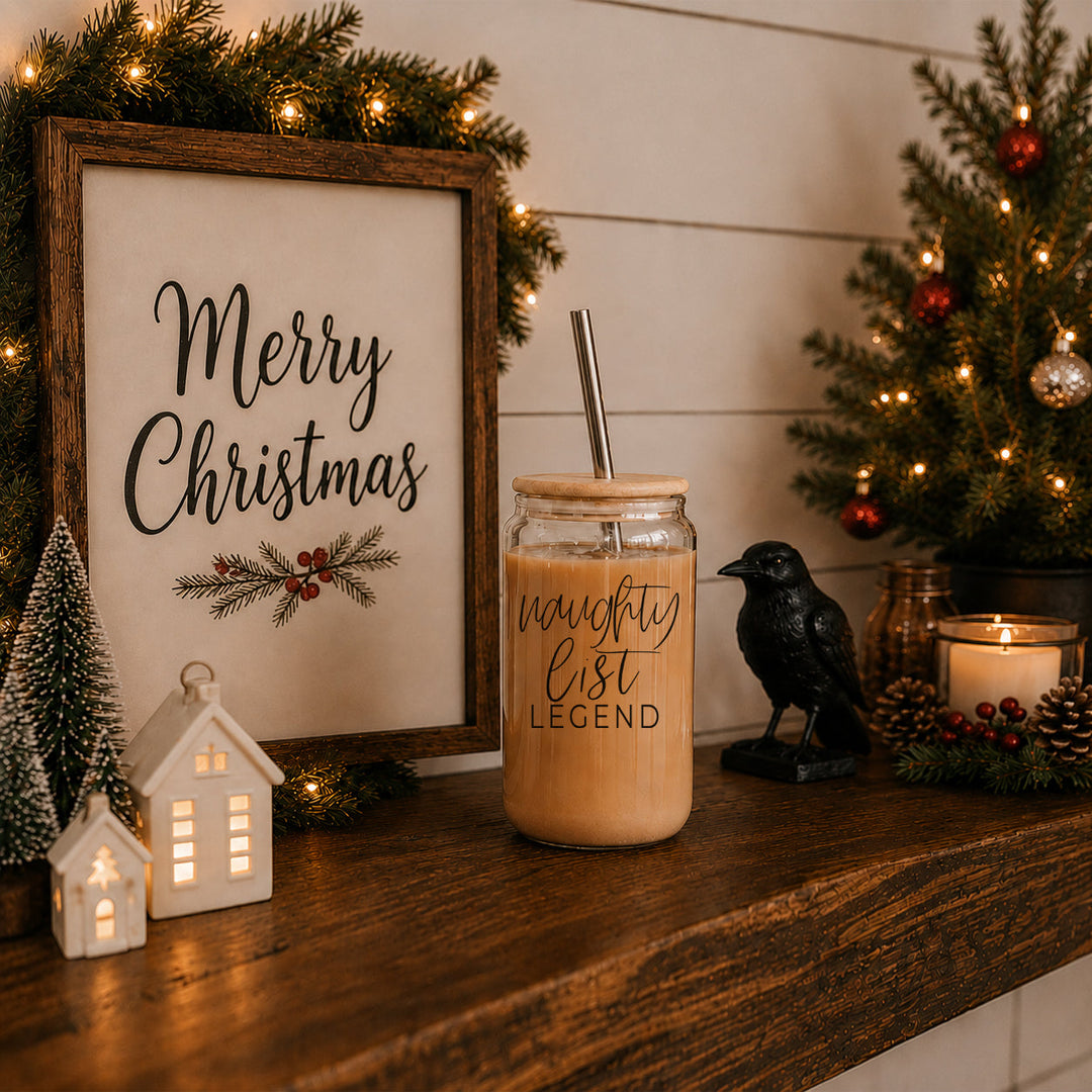 Naughty List Legend Glass Tumbler 17oz Funny Christmas Cheeky Gift for Friends