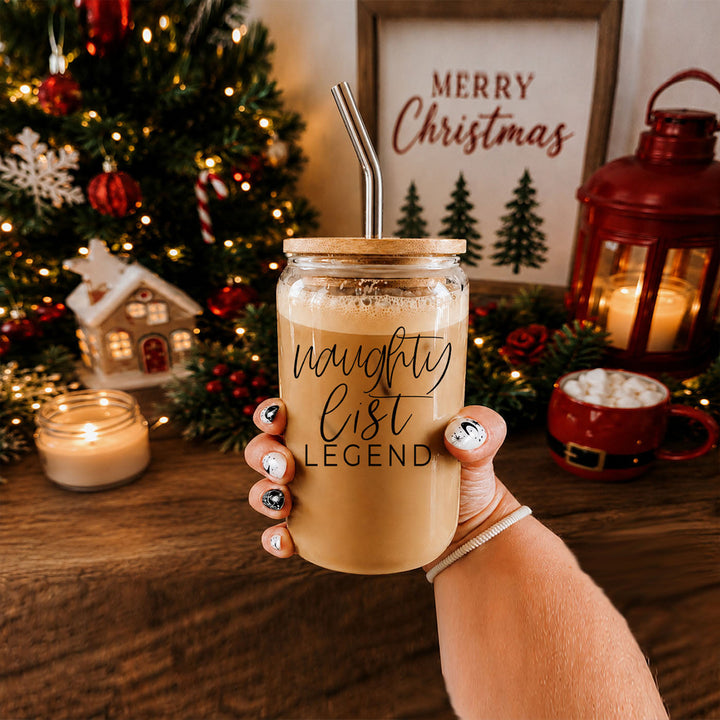Naughty List Legend Glass Tumbler 17oz Funny Christmas Cheeky Gift for Friends
