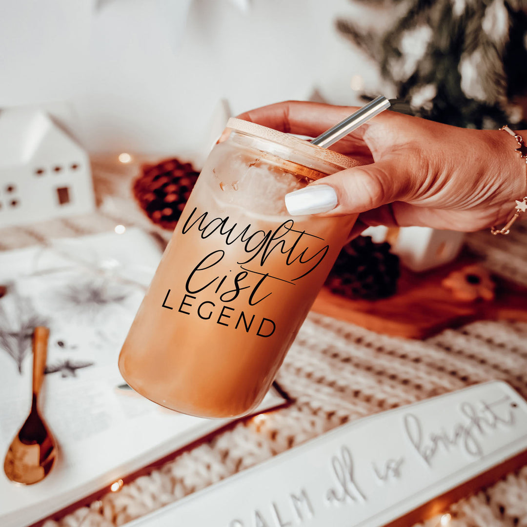 Naughty List Legend Glass Tumbler 17oz Funny Christmas Cheeky Gift for Friends