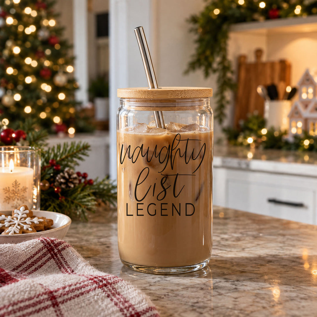 Naughty List Legend Glass Tumbler 17oz Funny Christmas Cheeky Gift for Friends