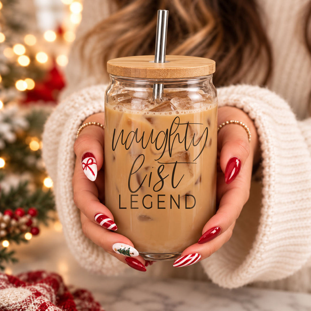 Naughty List Legend Glass Tumbler 17oz Funny Christmas Cheeky Gift for Friends