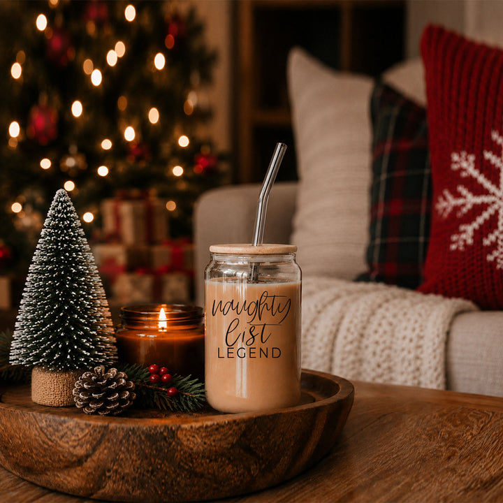 Naughty List Legend Glass Tumbler 17oz Funny Christmas Cheeky Gift for Friends