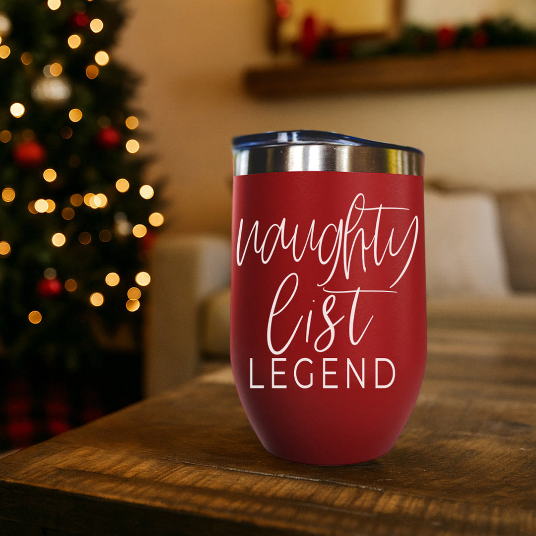 Naughty List Wine Tumbler 17oz Funny Christmas Holiday Cheeky Gift for Friends