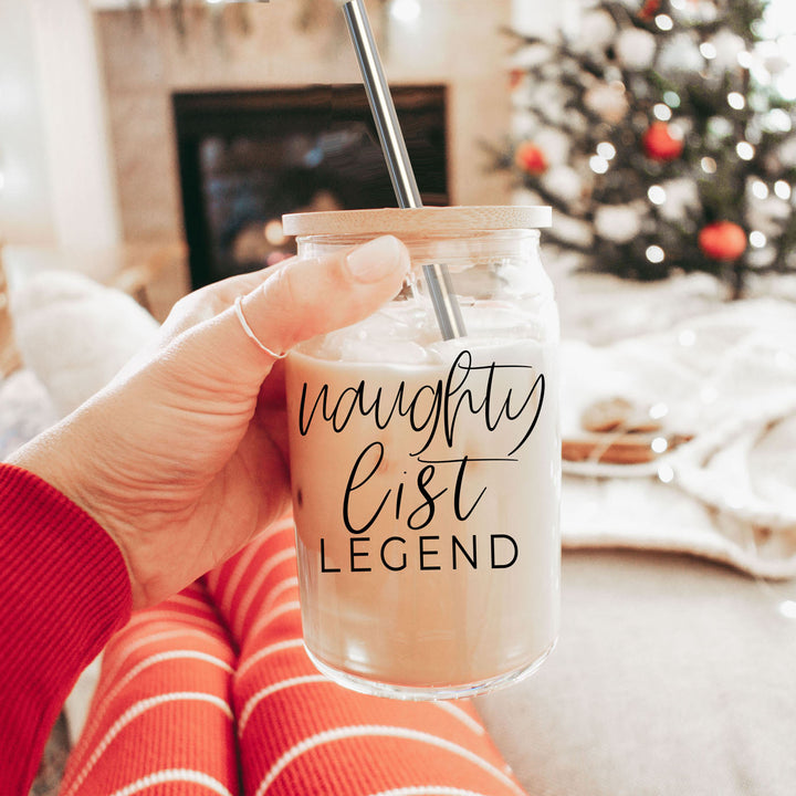 Naughty List Legend Glass Tumbler 17oz Funny Christmas Cheeky Gift for Friends