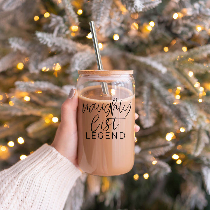 Naughty List Legend Glass Tumbler 17oz Funny Christmas Cheeky Gift for Friends