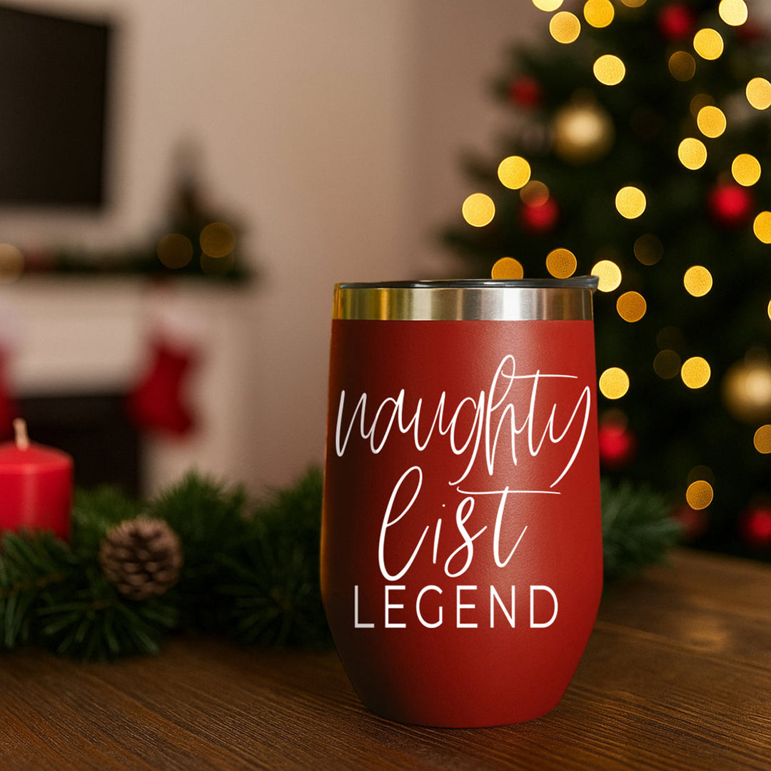 Naughty List Wine Tumbler 17oz Funny Christmas Holiday Cheeky Gift for Friends
