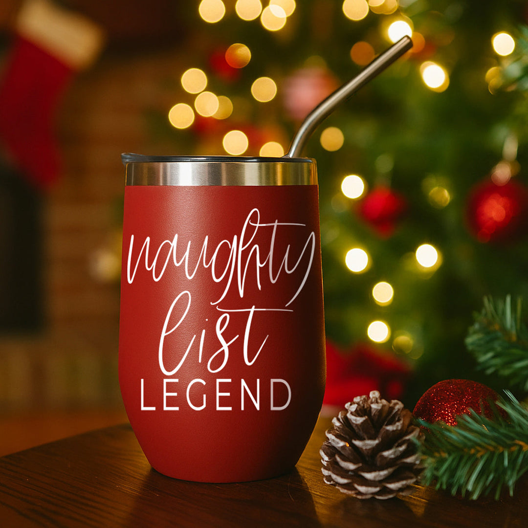 Naughty List Wine Tumbler 17oz Funny Christmas Holiday Cheeky Gift for Friends
