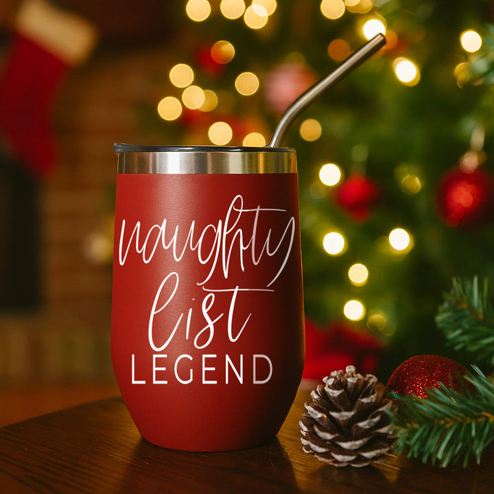 Naughty List Wine Tumbler 17oz Funny Christmas Holiday Cheeky Gift for Friends