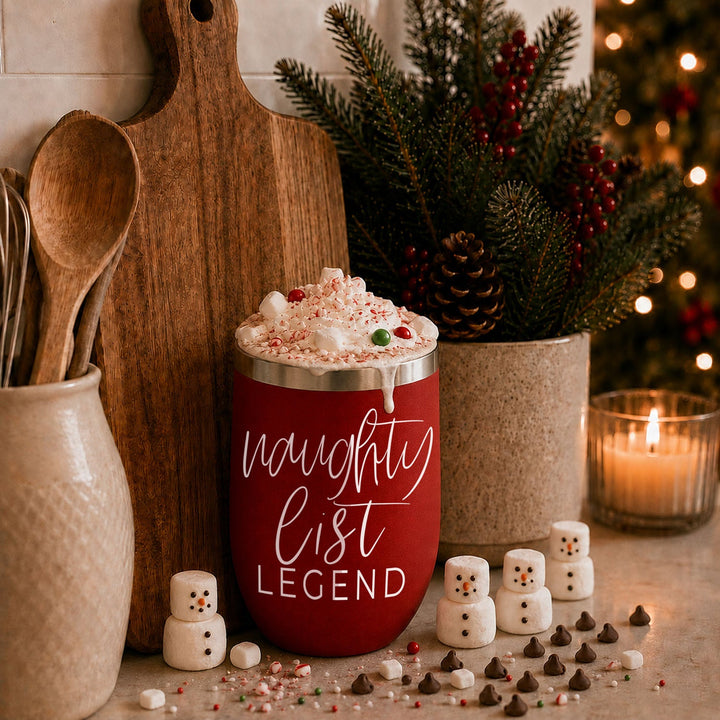 Naughty List Wine Tumbler 17oz Funny Christmas Holiday Cheeky Gift for Friends