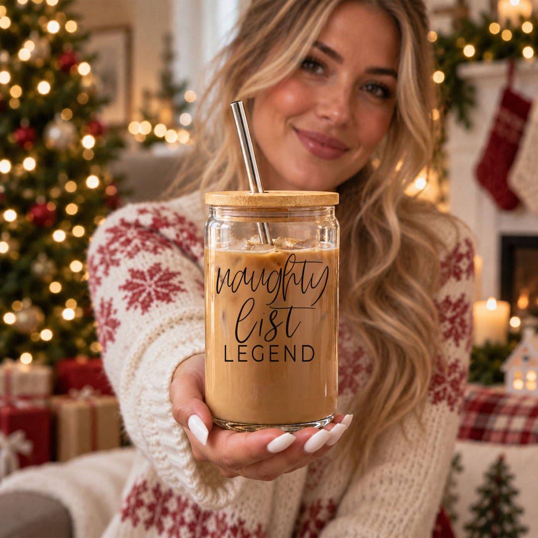 Naughty List Legend Glass Tumbler 17oz Funny Christmas Cheeky Gift for Friends