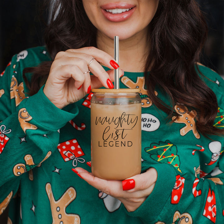 Naughty List Legend Glass Tumbler 17oz Funny Christmas Cheeky Gift for Friends
