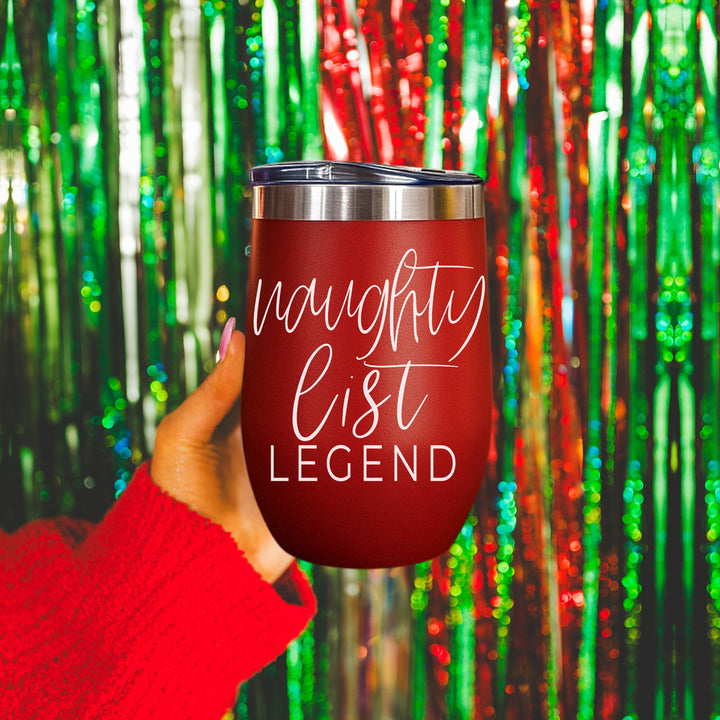 Naughty List Wine Tumbler 17oz Funny Christmas Holiday Cheeky Gift for Friends