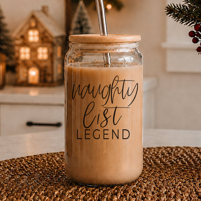 Naughty List Legend Glass Tumbler 17oz Funny Christmas Cheeky Gift for Friends