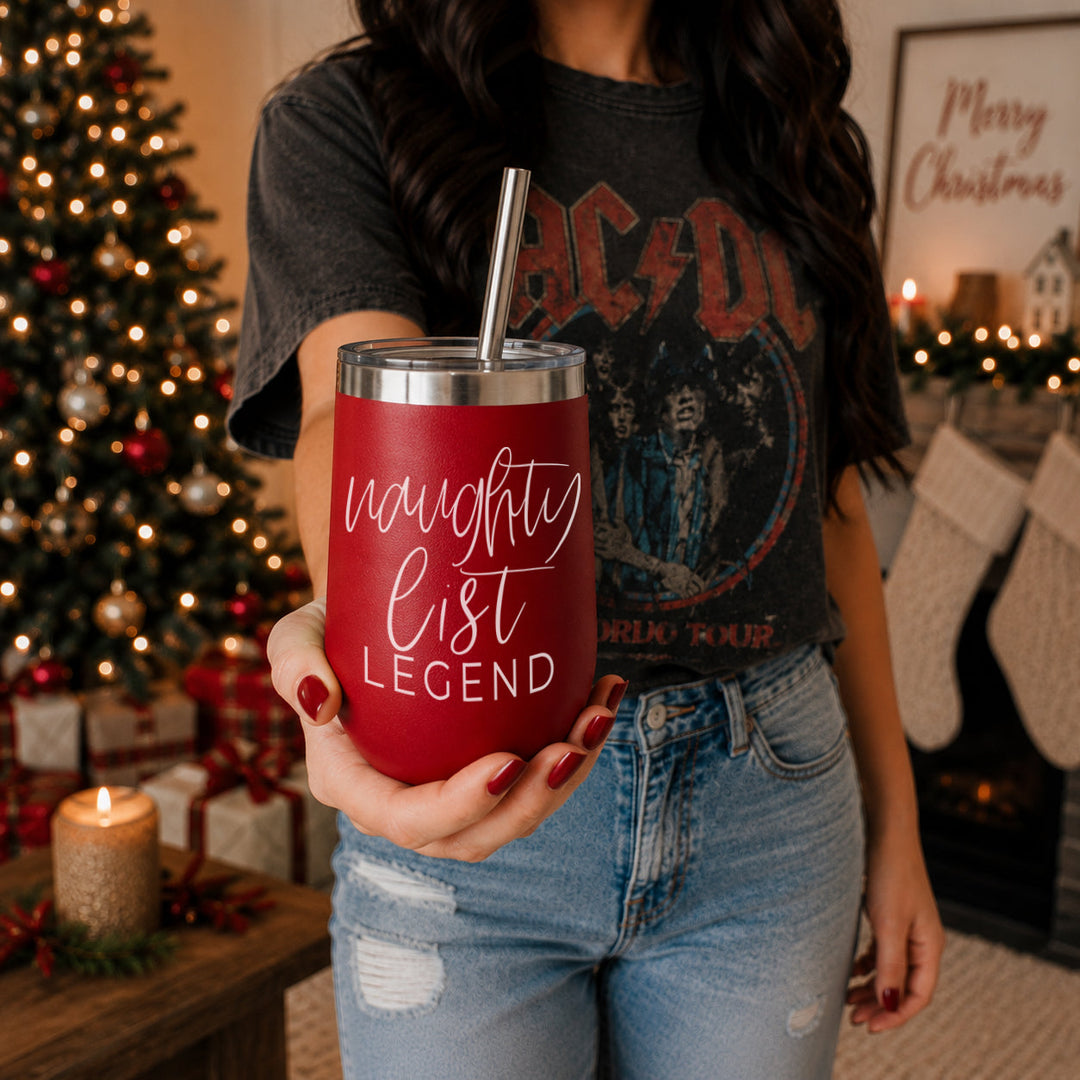 Naughty List Wine Tumbler 17oz Funny Christmas Holiday Cheeky Gift for Friends