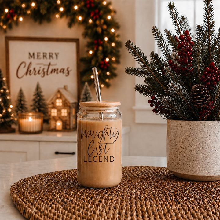 Naughty List Legend Glass Tumbler 17oz Funny Christmas Cheeky Gift for Friends