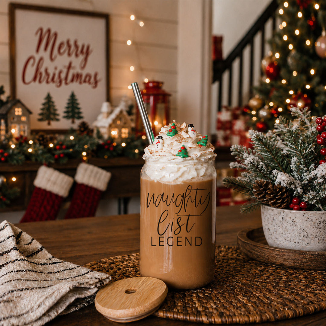 Naughty List Legend Glass Tumbler 17oz Funny Christmas Cheeky Gift for Friends
