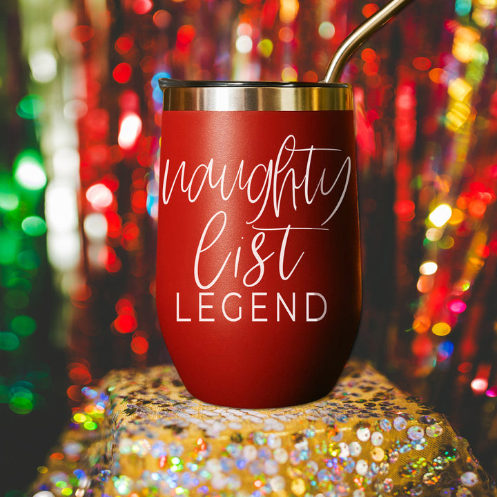Naughty List Wine Tumbler 17oz Funny Christmas Holiday Cheeky Gift for Friends