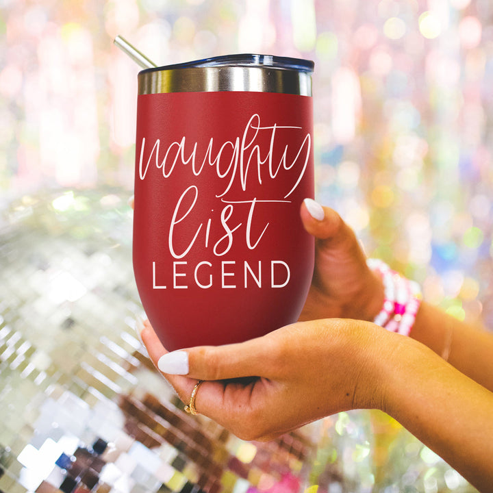 Naughty List Wine Tumbler 17oz Funny Christmas Holiday Cheeky Gift for Friends