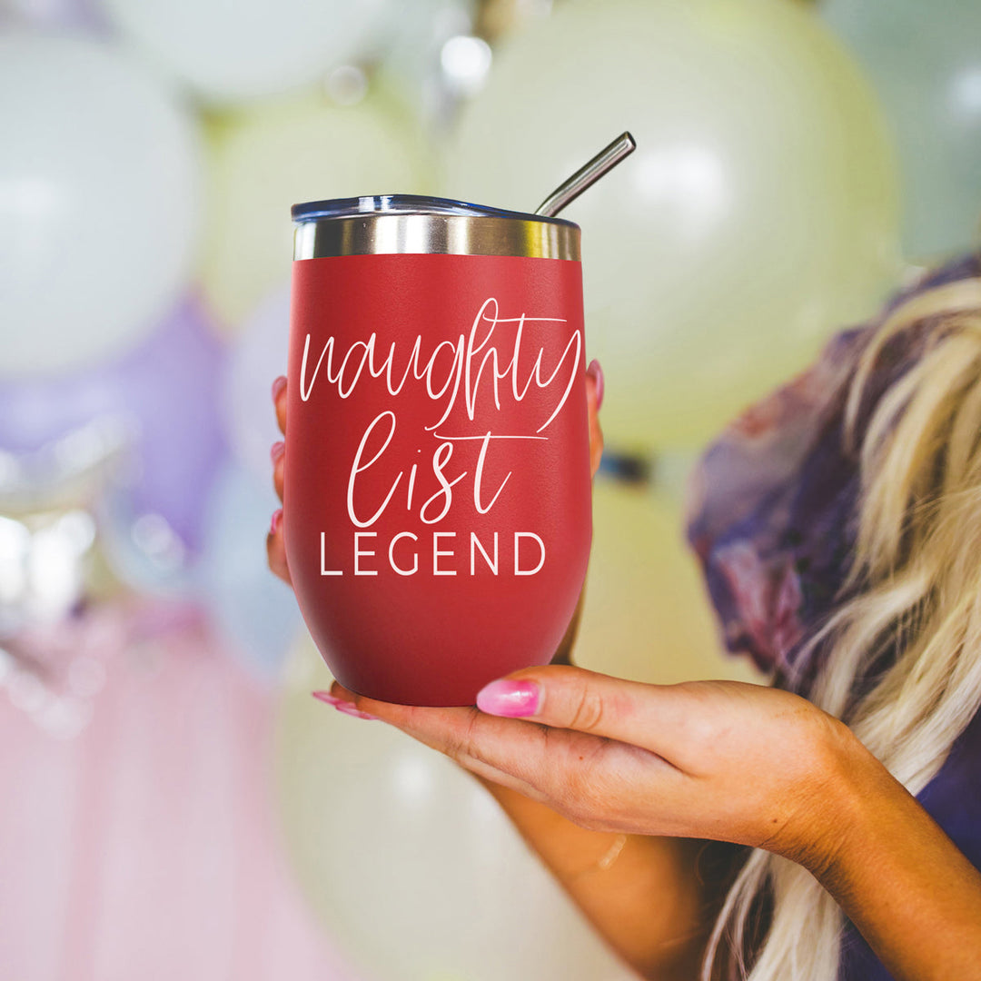 Naughty List Wine Tumbler 17oz Funny Christmas Holiday Cheeky Gift for Friends
