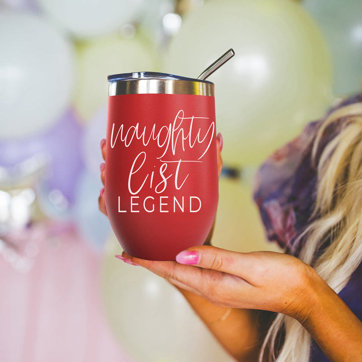 Naughty List Wine Tumbler 17oz Funny Christmas Holiday Cheeky Gift for Friends